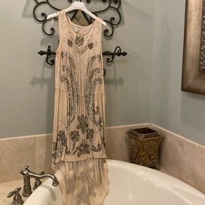 Sheer high low beaded dress
